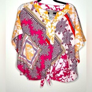 Chico’s Tie Front Boho Mixed print Top. Size 8-10 (Chicos size one)